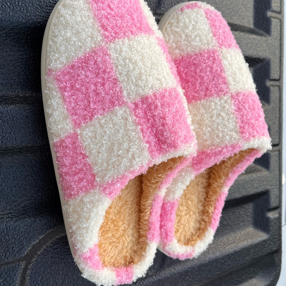 Pink and White Checkered Slippers